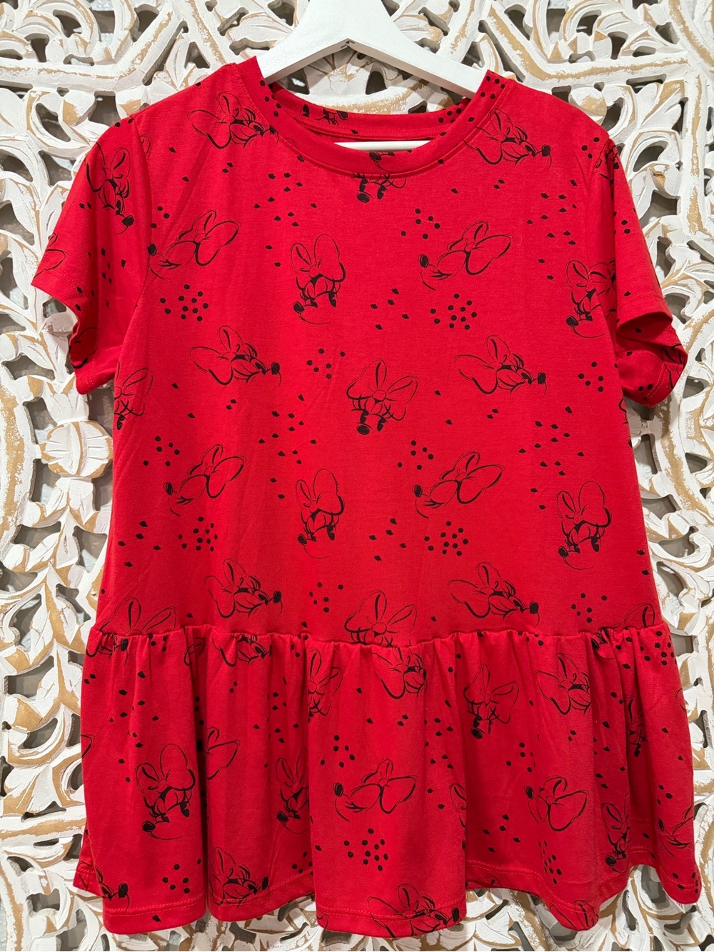 Minnie Mouse Red Peplum Tee with Black Minnie Mouse Sketches